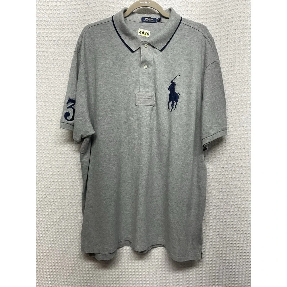 Polo Ralph Lauren Big Pony Short Sleeve Polo Shirt Solid Men's Grey Size 2XB